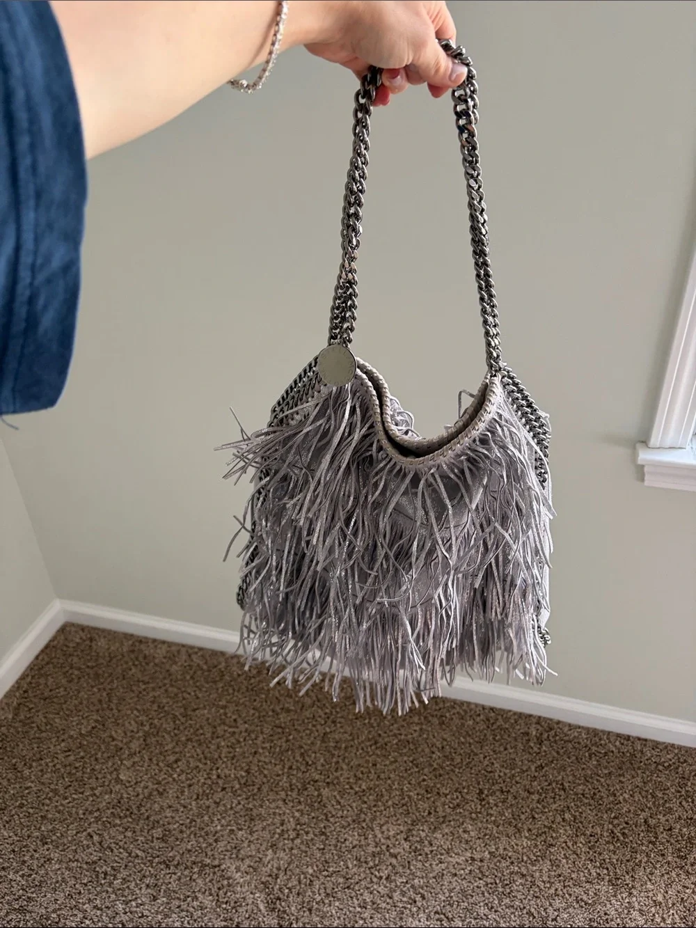Stella McCartney Fringed Metallic Shoulder Bag - Silver